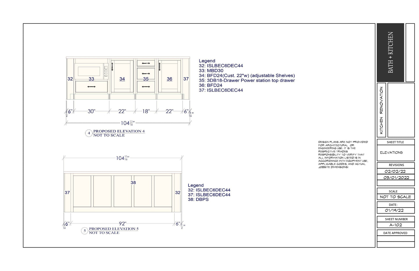 Standard Design & Plans - Kitchen & 1 Primary Bathroom